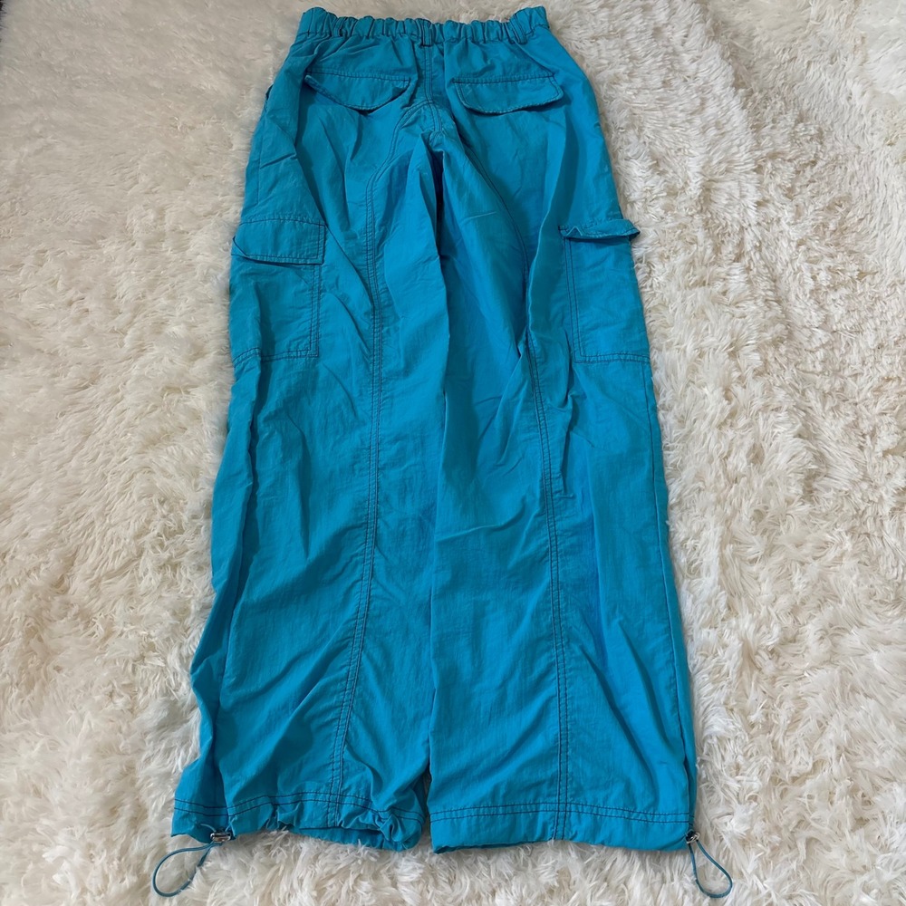 Love Tree Blue Parachute Cargo Pants Wide Leg Y2K Streetwear Drawstring Small